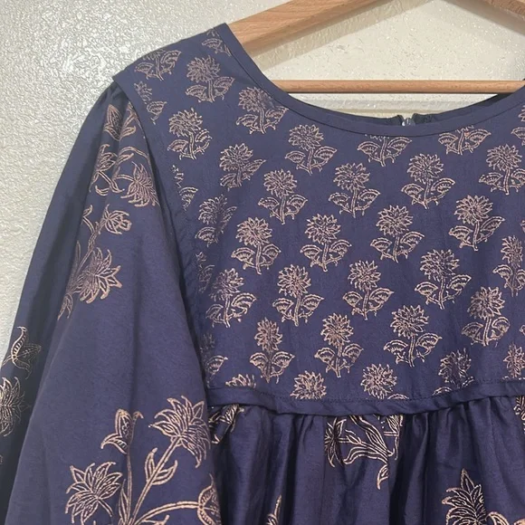 SZ BLOCKPRINTS WOMEN KITTY MIDI DRESS NAVY FLORAL Sz LG - Picture 5 of 11